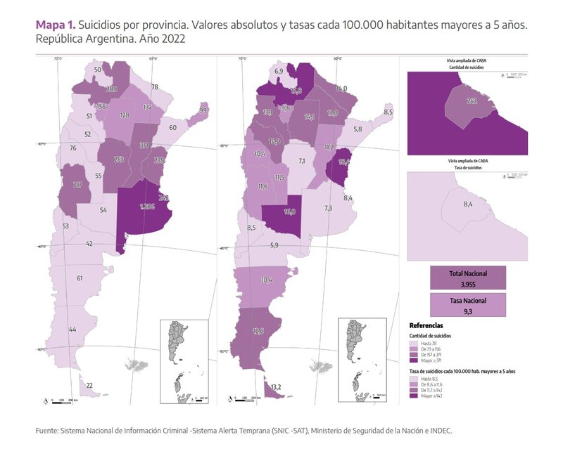 Suicidios por provincia 2022